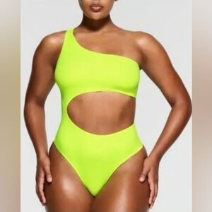 Skims Fits Everybody One Shoulder Cut Out Thong Bodysuit In Neon